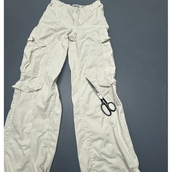 Bershka Pants Women's Small Cream Low Rise Cargo Wide Leg Utility Cotton Outdoor - Picture 9 of 15